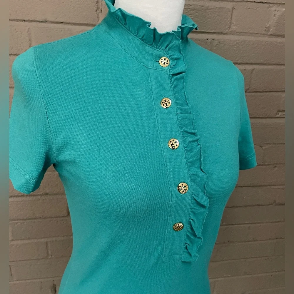 Tory Burch  blue ruffled front top  S - Picture 4 of 13